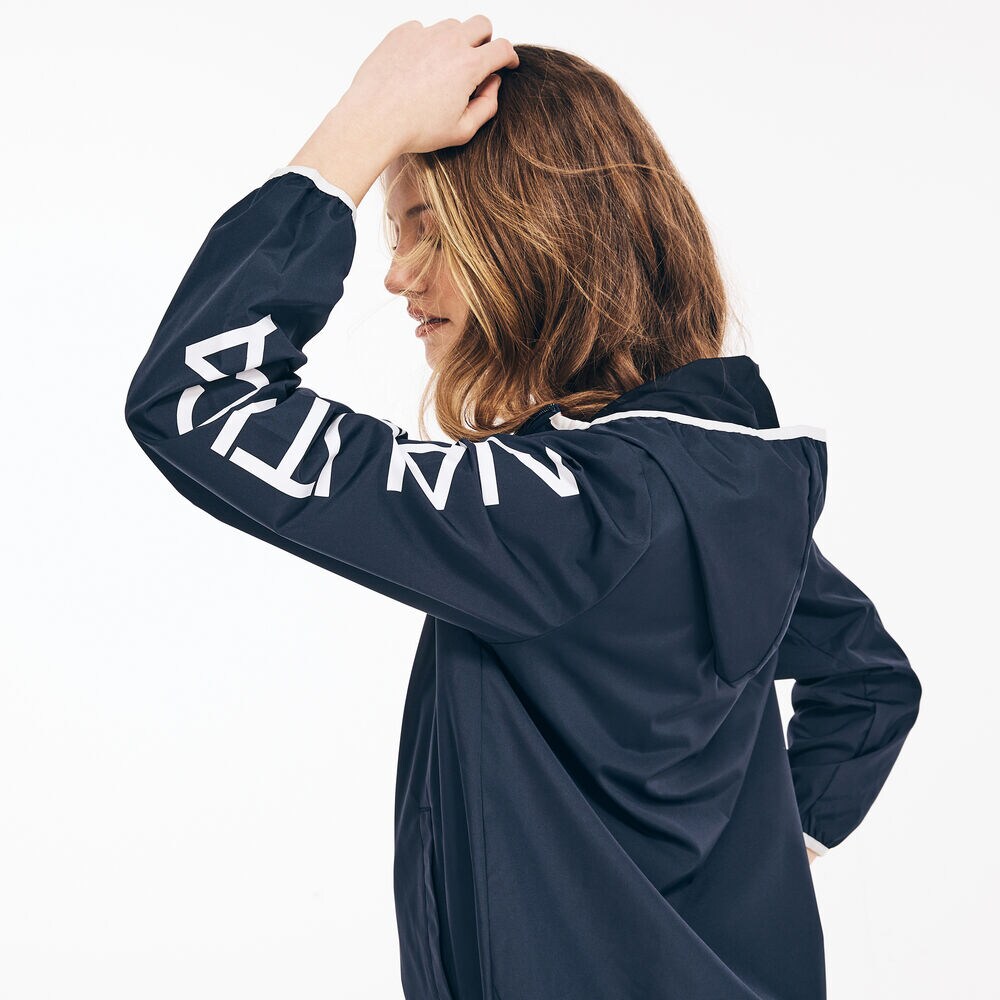 PACKABLE LOGO GRAPHIC HOODED WINDBREAKER,Stellar Blue Heather,large