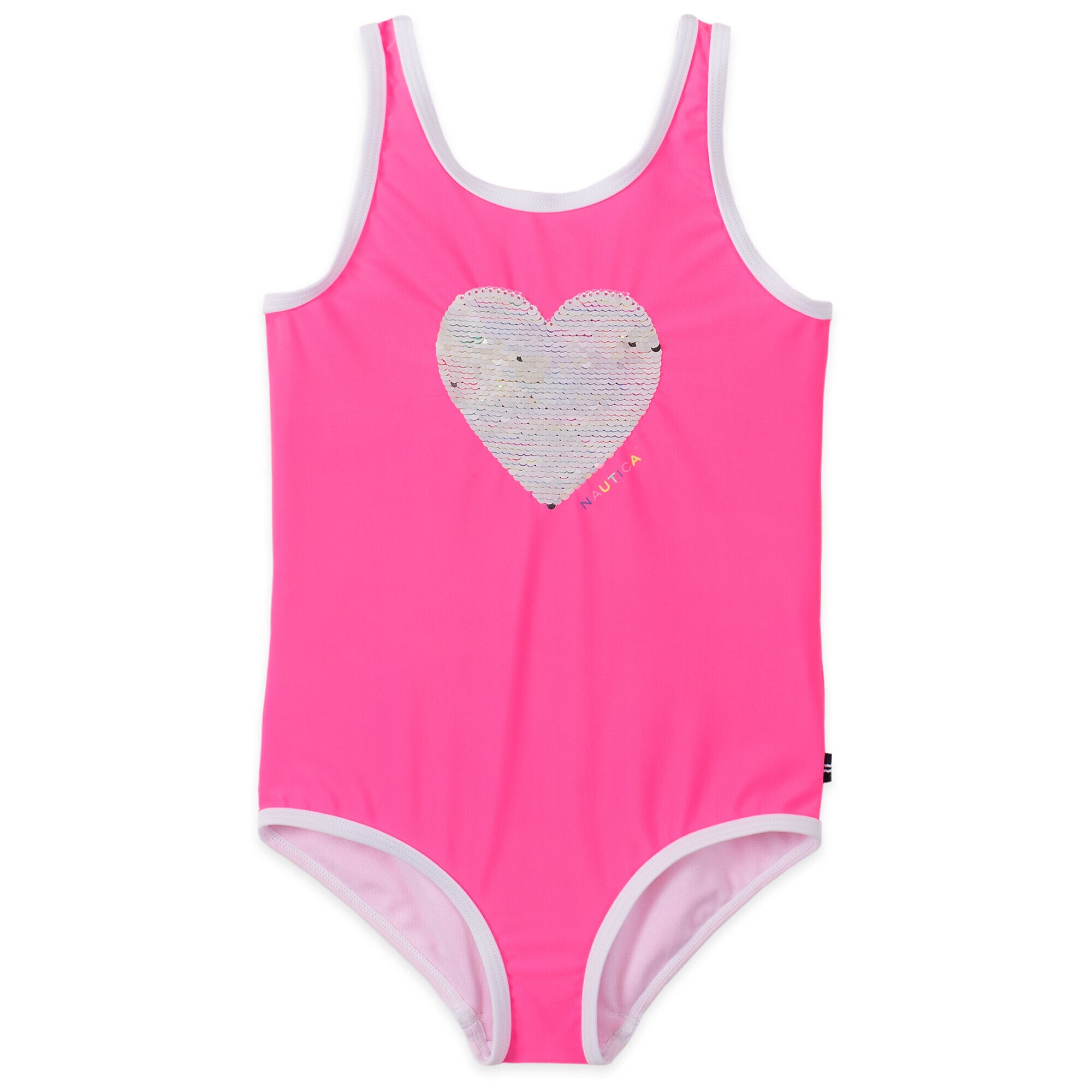 LITTLE GIRLS' HEART FLIP SEQUIN ONE PIECE SWIM (4-7),Biking Red,large