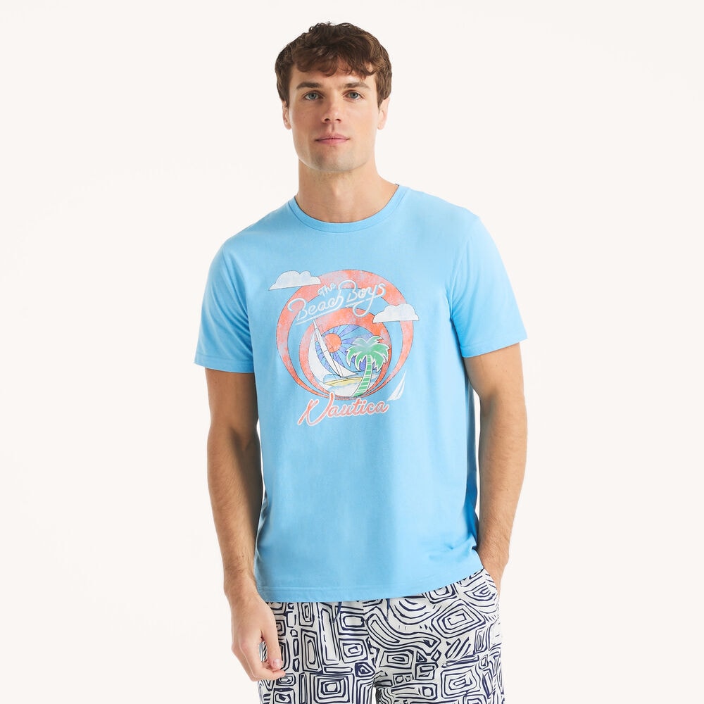 Beach Boys x Nautica Graphic T-Shirt,Azure Blue,large
