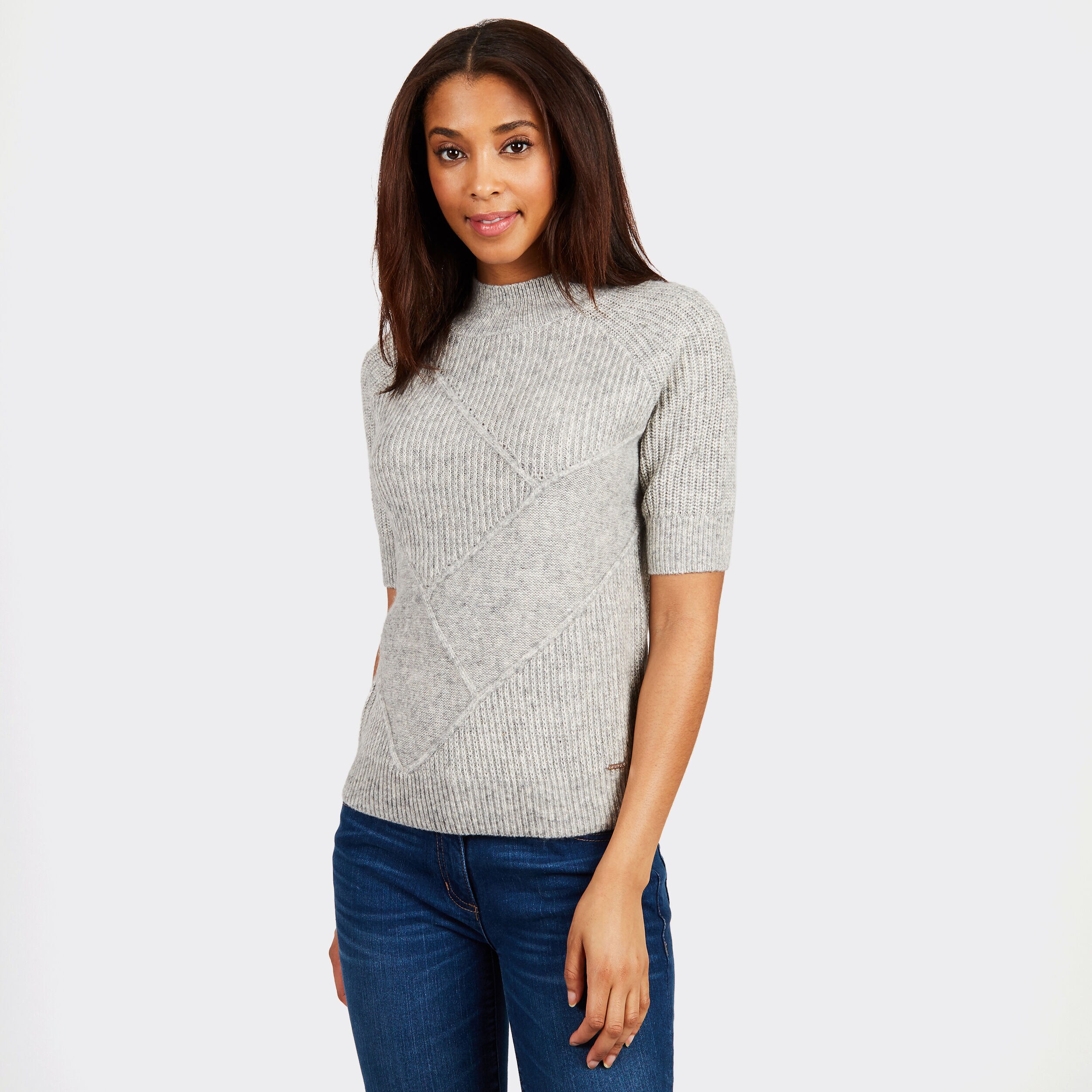Raglan Sleeve Textured Mock-Neck 
