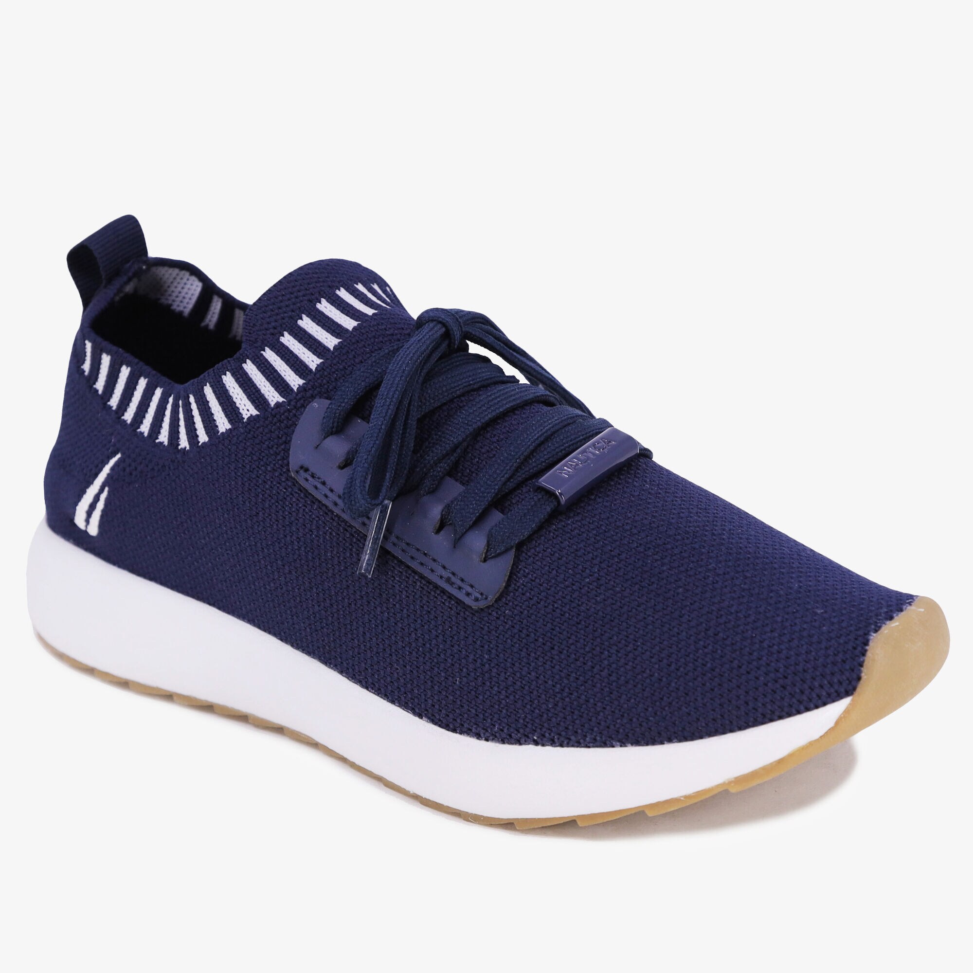 STRIPED-TRIM BRAND ICON WOVEN SNEAKER,Navy,large
