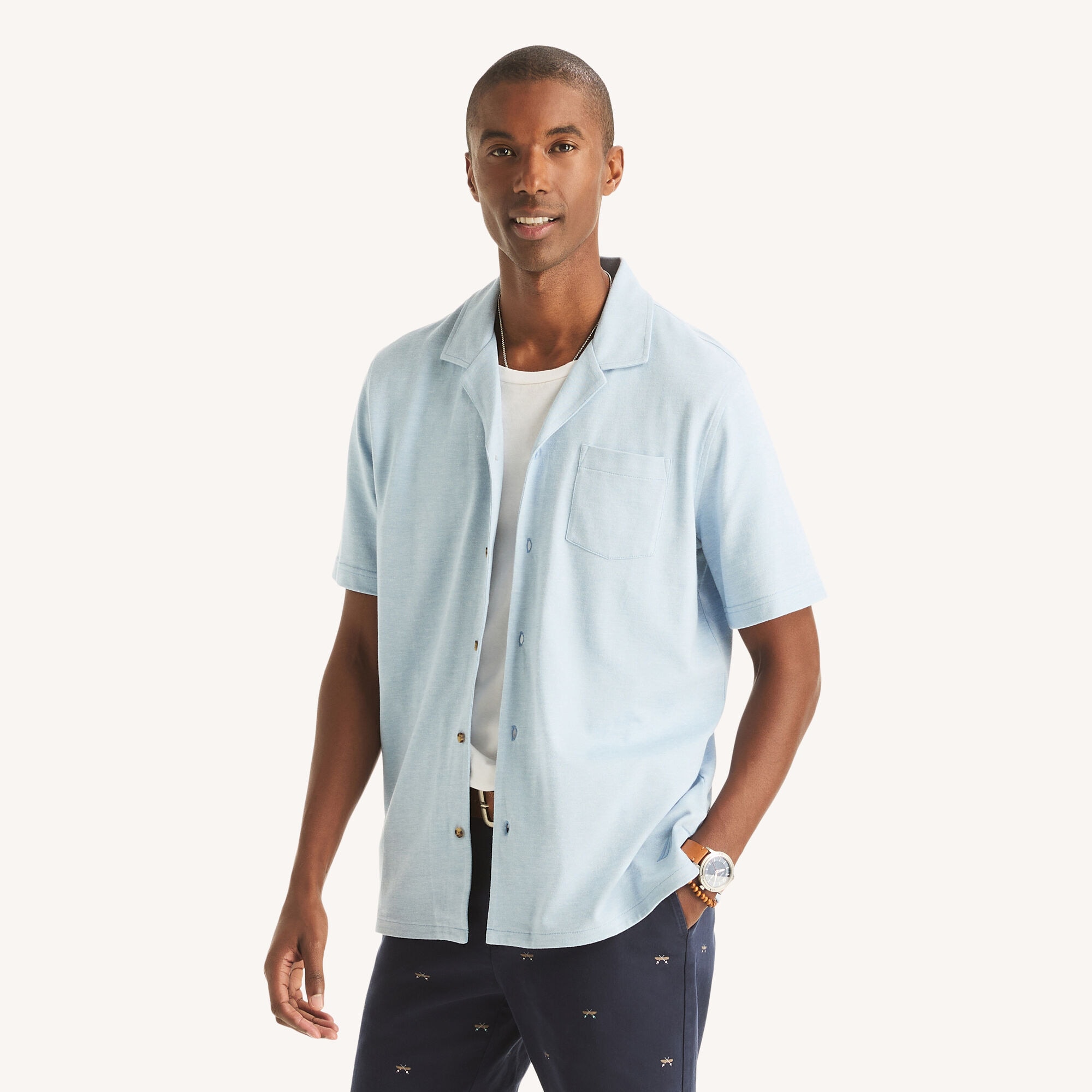 Classic Fit Button-Front Polo,Blue Dive,large