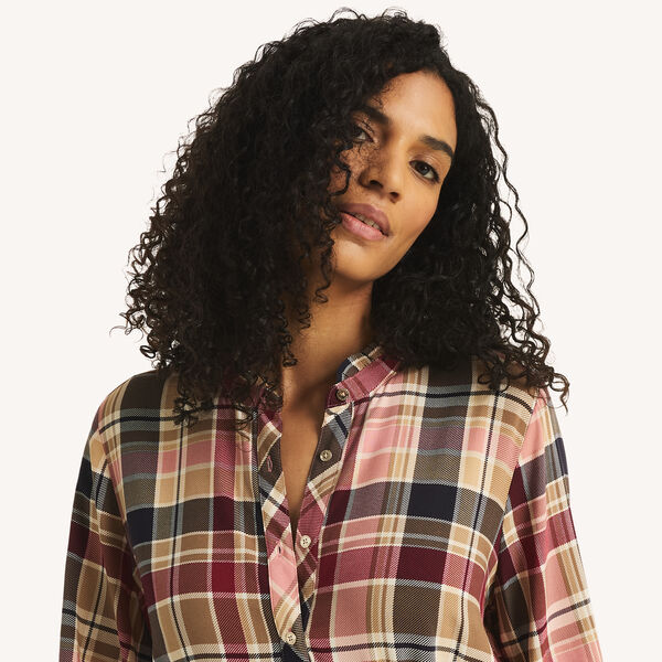 Ruffle-Trim Shirt Dress
