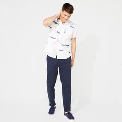 CLASSIC FIT NAUTICAL BOAT PRINTED SHIRT,Bright White,large