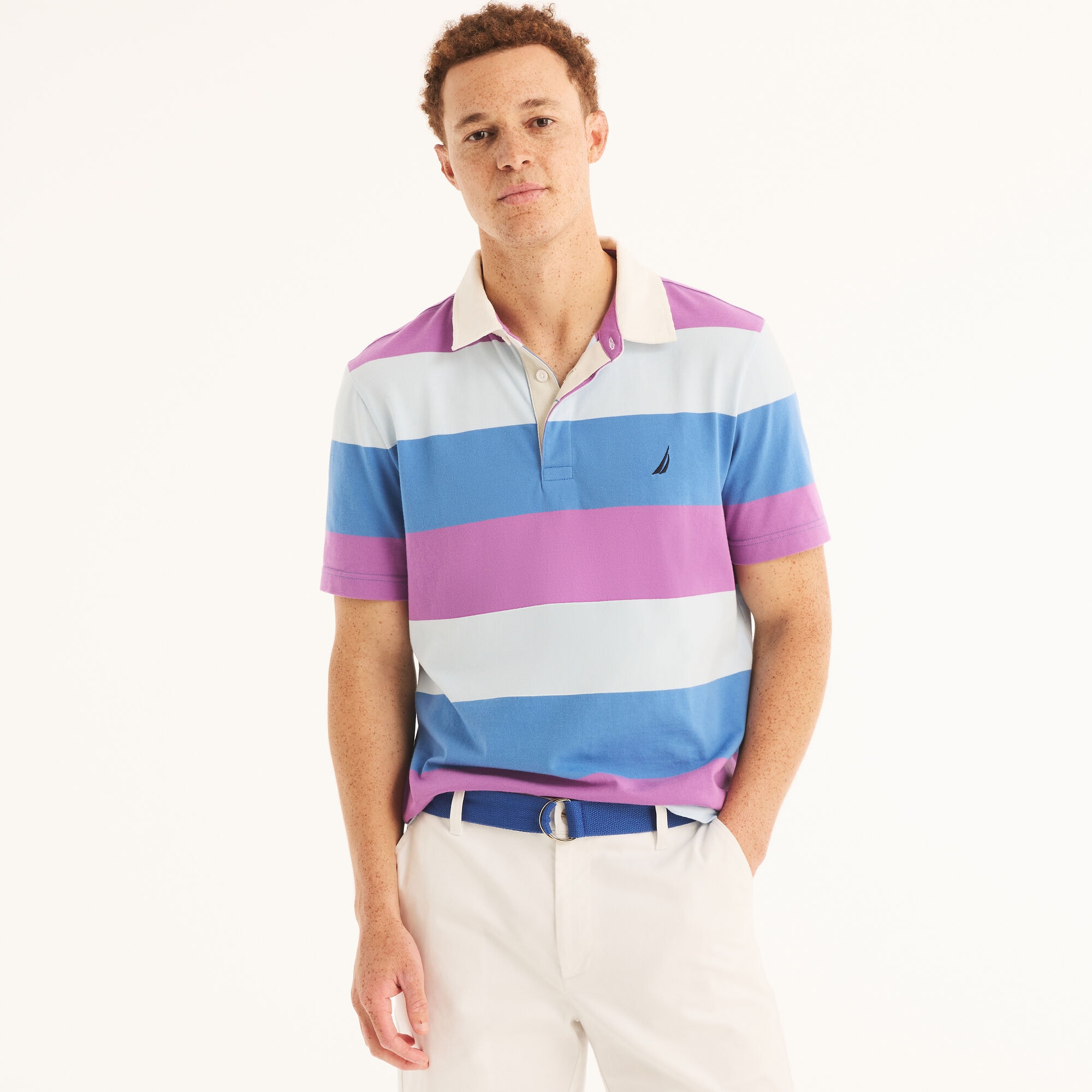 Classic Fit Striped Rugby Polo,Star Sapphire,large