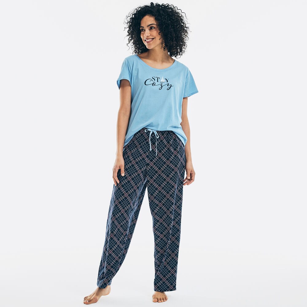 STAY COZY GRAPHIC SHORT SLEEVE PAJAMA SET,Rolling River Wash,large