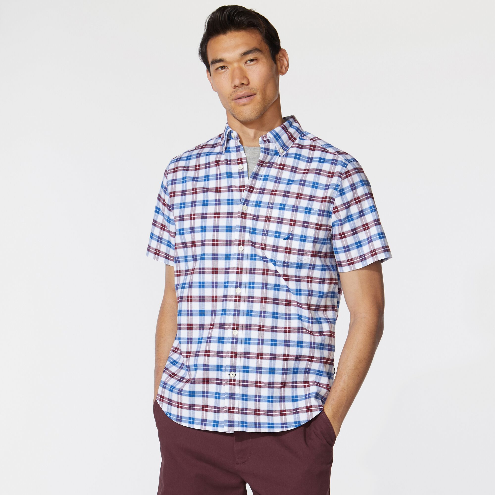 PLAID SHORT-SLEEVE SHIRT,Zinfandel,large