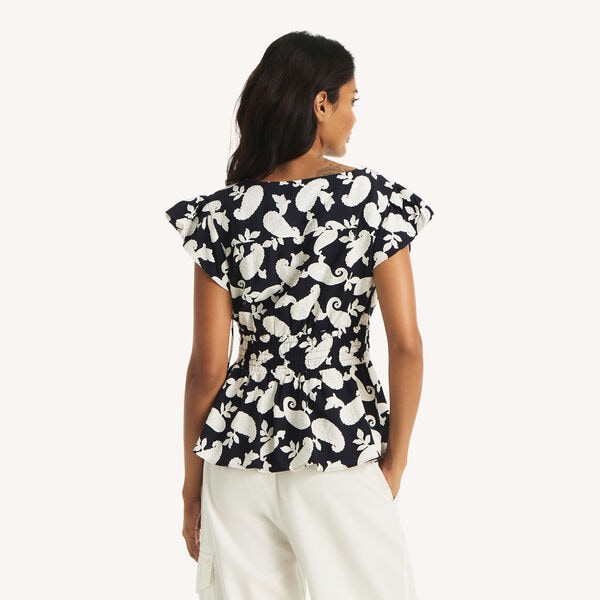 Printed Tie-Front Top