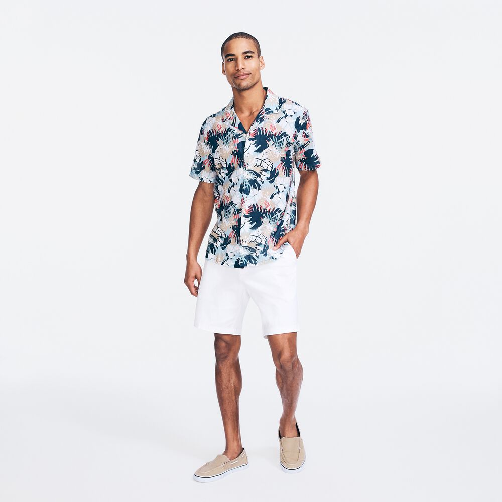 TROPICAL PRINT LINEN SHORT SLEEVE SHIRT,Pure Adriatic Sea Wash,large