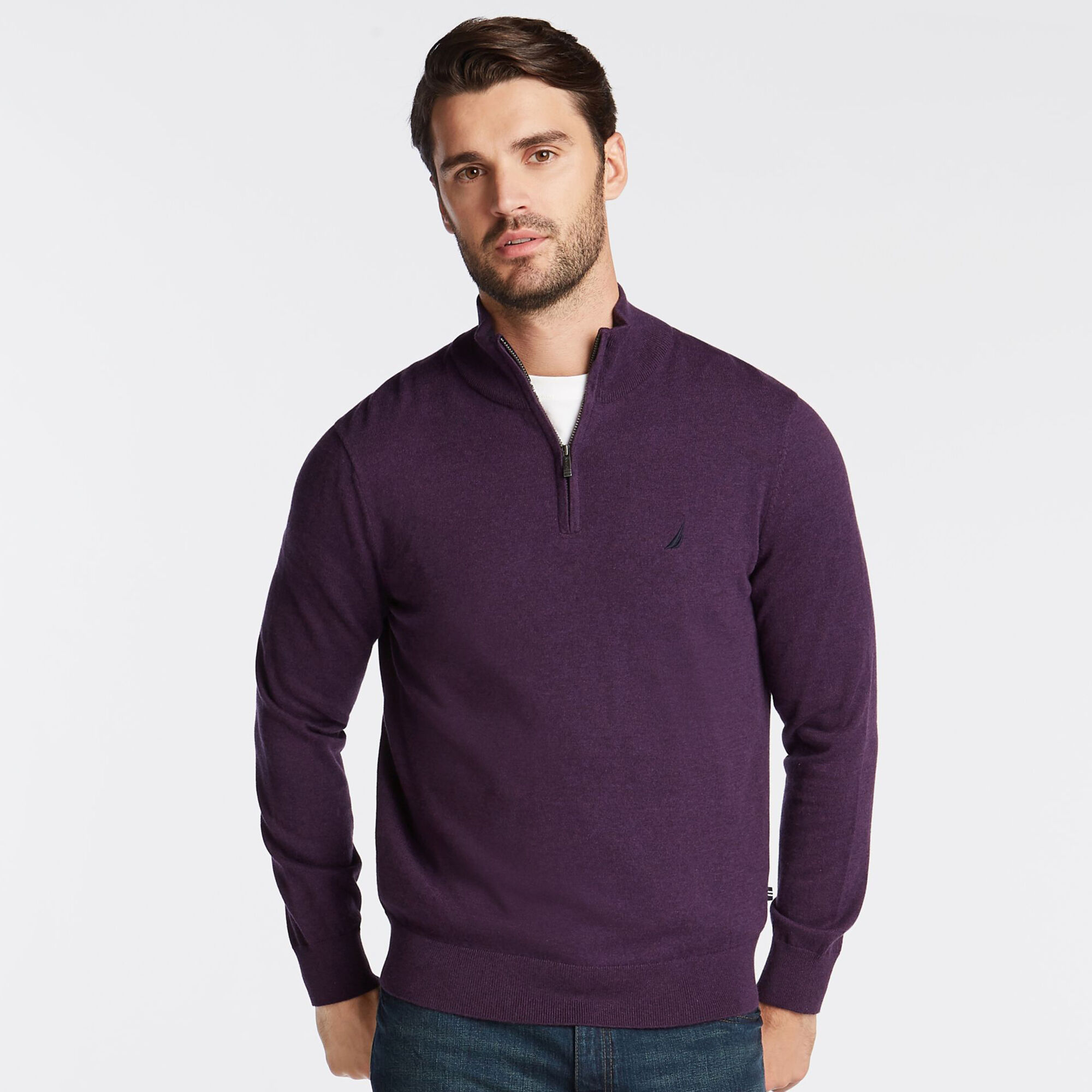 BIG & TALL QUARTER NAVTECH SWEATER,Blackberry Heather,large