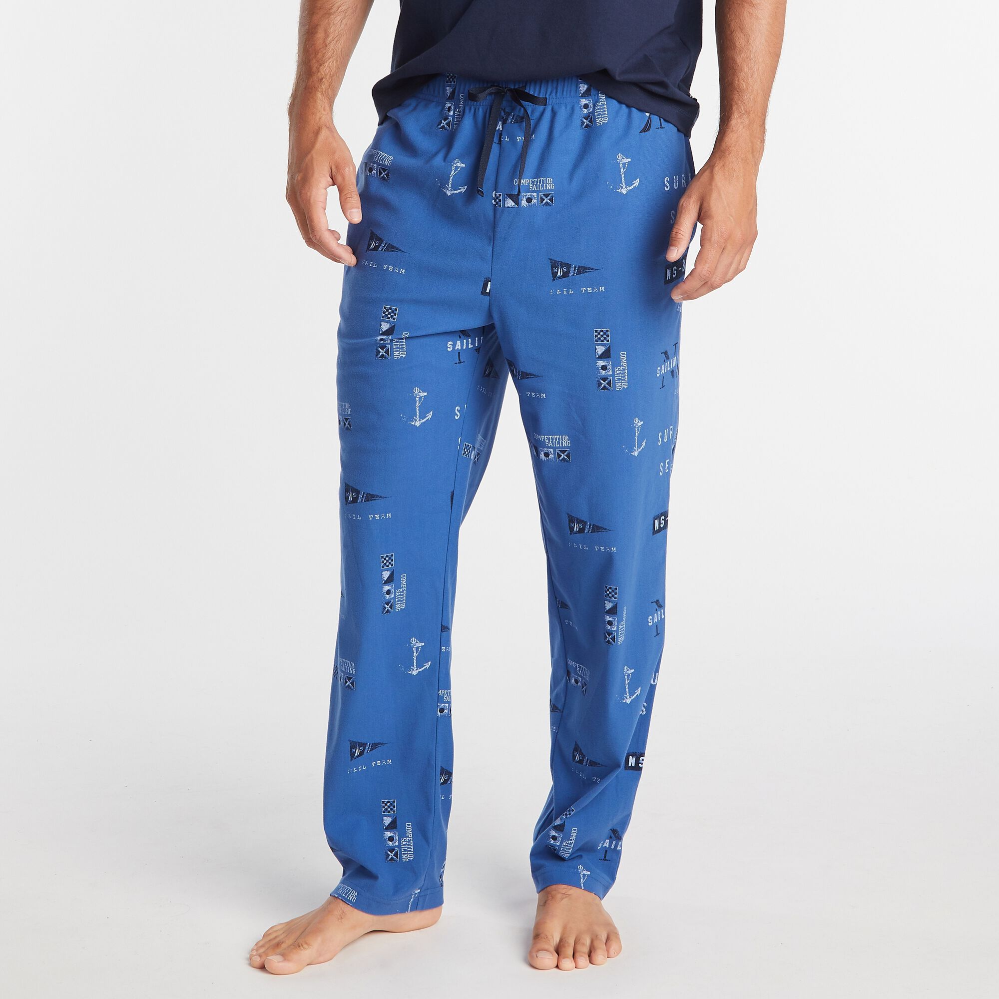 LOGO AND NAUTICAL FLAG PRINT SLEEP PANT,Windsurf Blue,large