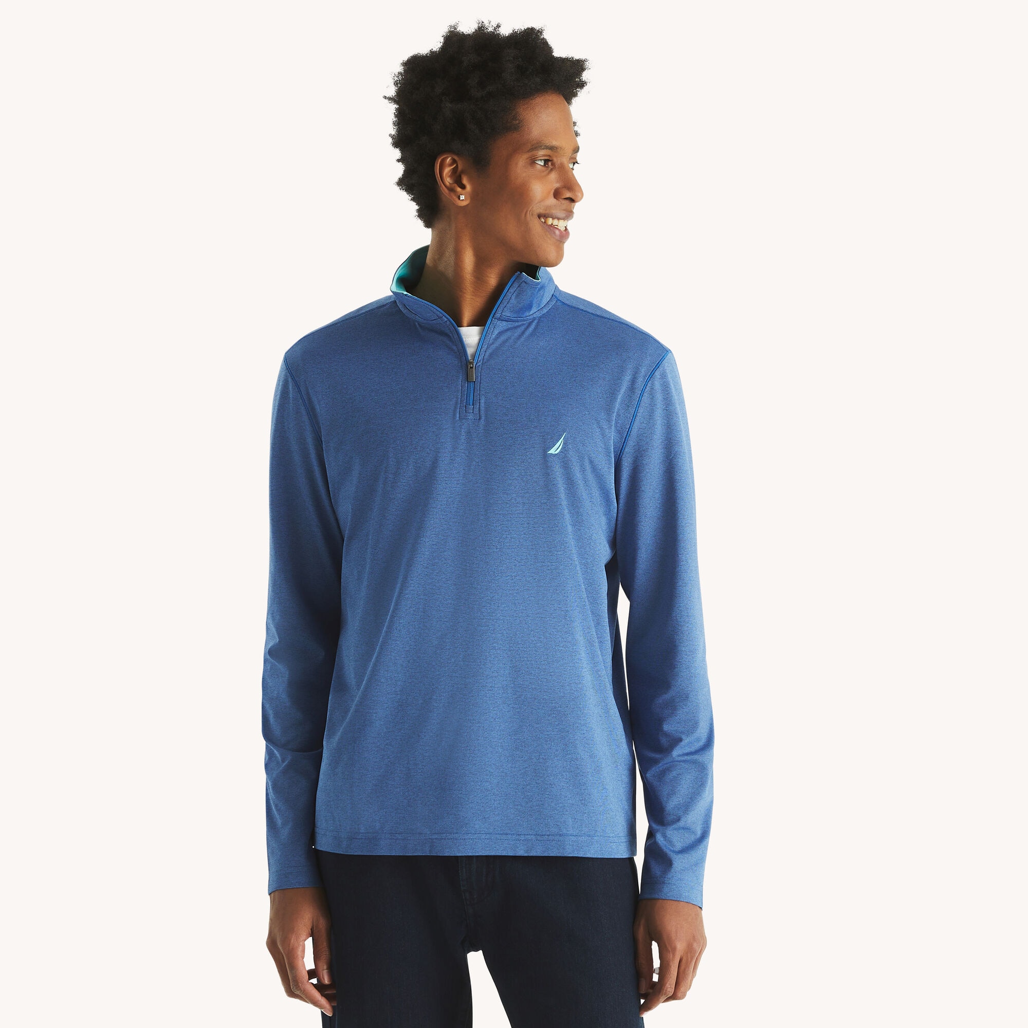 Textured Interlock Quarter-Zip Sweatshirt,Stellar Blue Heather,large