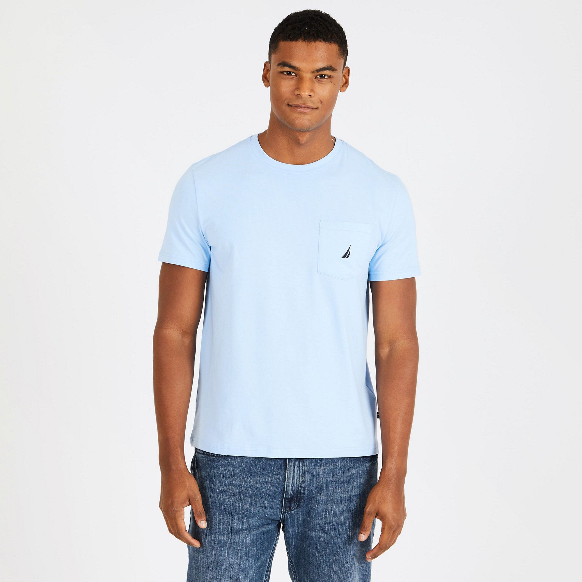 Short Sleeve Solid Pocket T-Shirt,Azure Blue,large