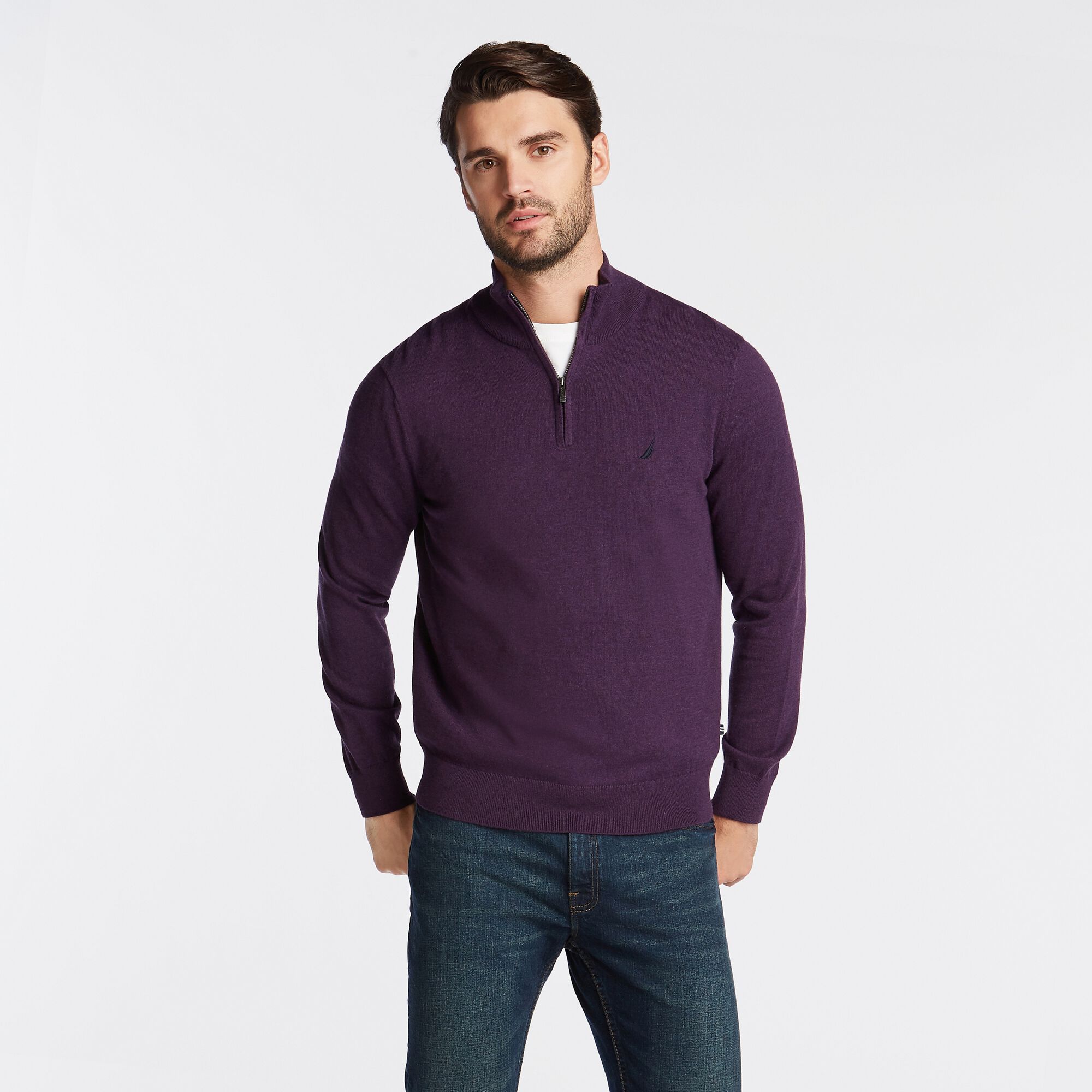 QUARTER ZIP NAVTECH SWEATER,Blackberry Heather,large