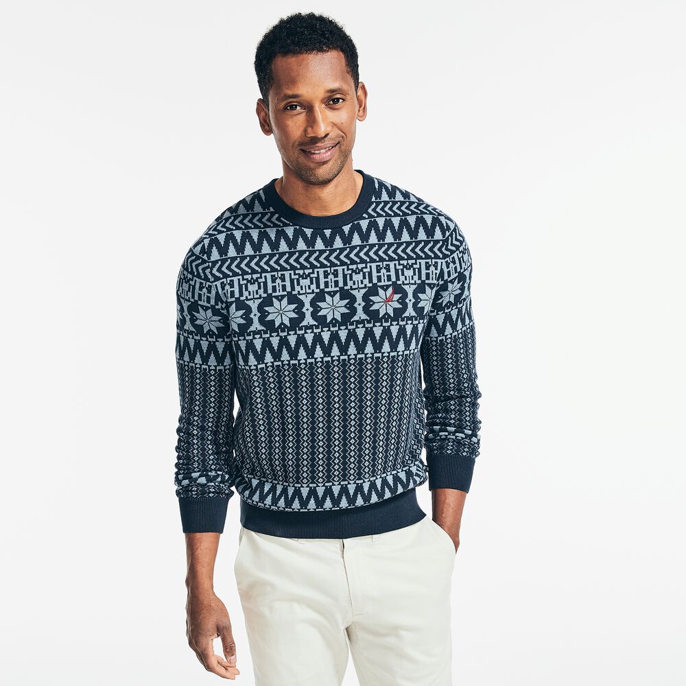 FAIR ISLE CREWNECK SWEATER,Navy,large
