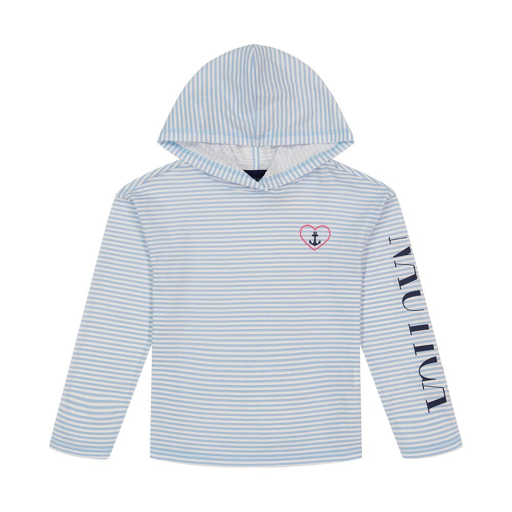 Little Girls' Striped Hooded Long-Sleeve T-Shirt (4-6X),Alaskan Blue,large
