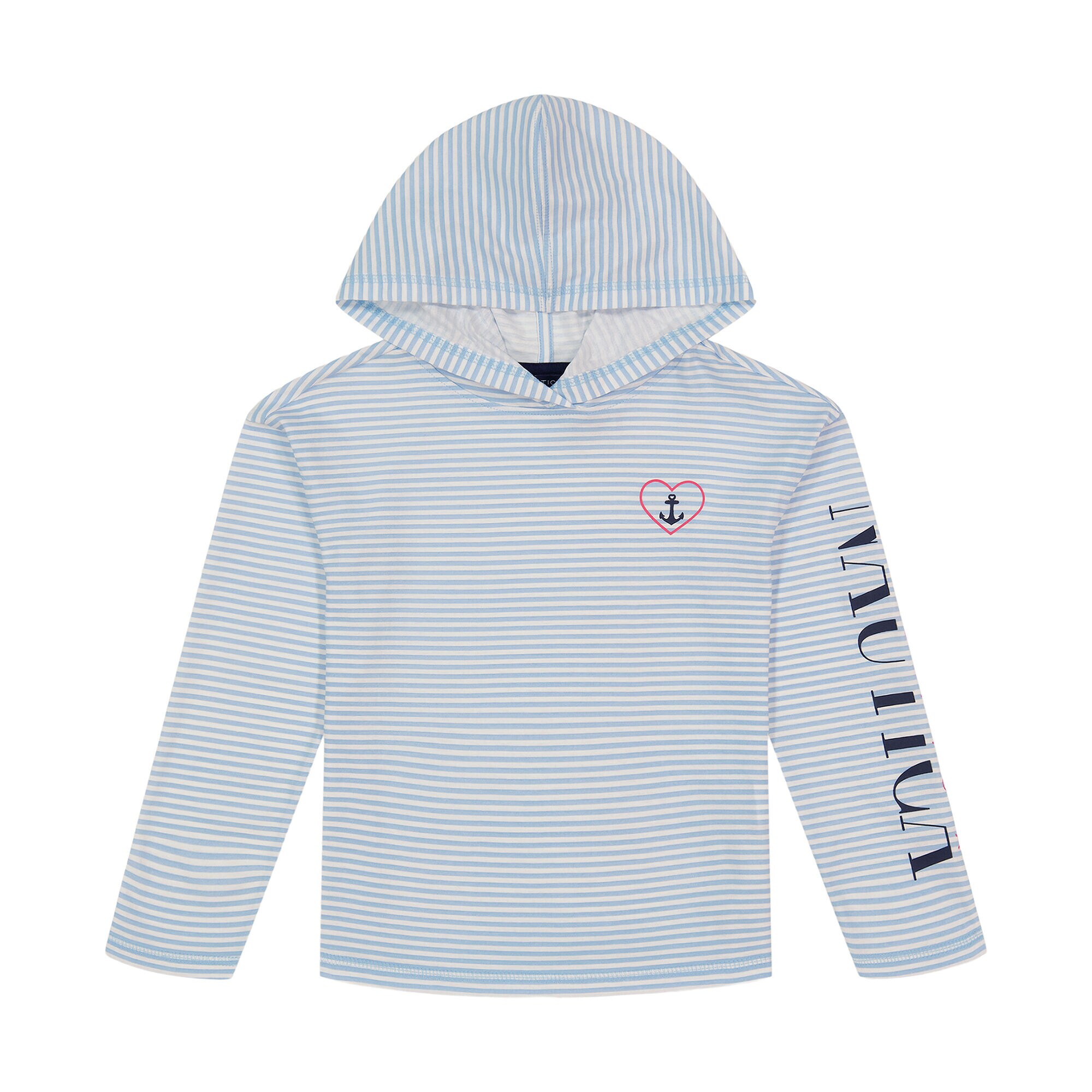 Little Girls' Striped Hooded Long-Sleeve T-Shirt (4-6X),Alaskan Blue,large