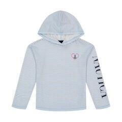 Little Girls' Striped Hooded Long-Sleeve T-Shirt (4-6X),Alaskan Blue,large