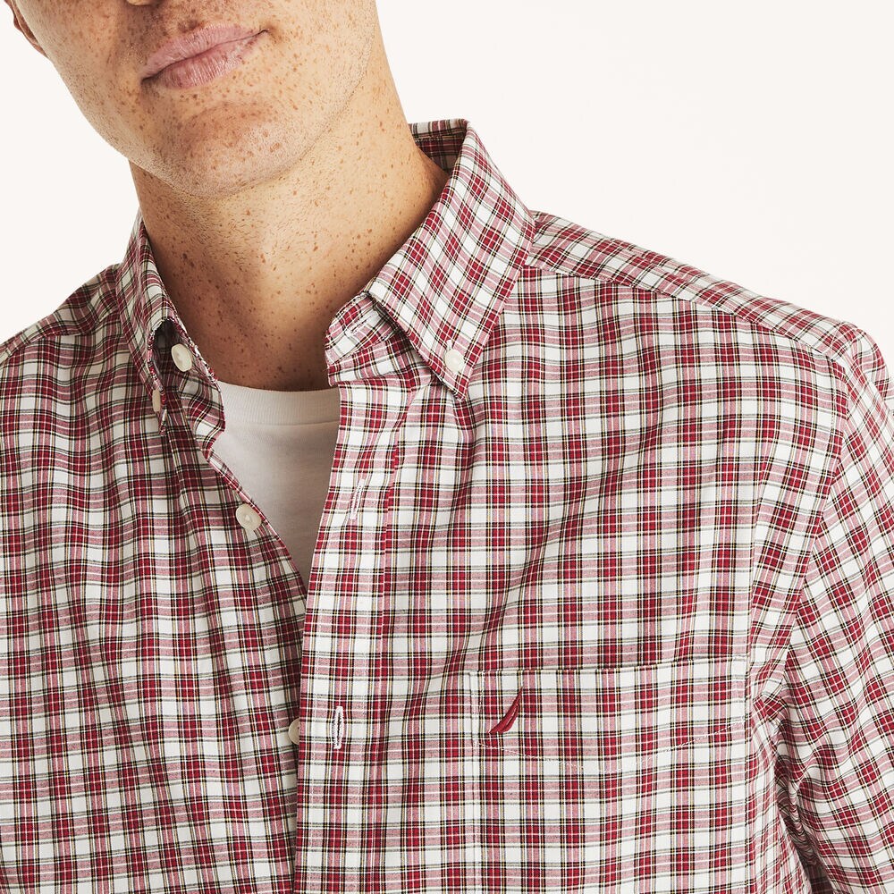 Classic Fit Wrinkle-Resistant Plaid Shirt,Nautica Red,large