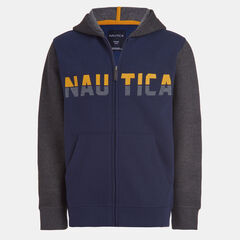 BOYS' COLORBLOCK LOGO ZIP HOODIE (8-20),Oyster Bay Blue,large