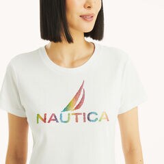 Metallic Logo Graphic T-Shirt,Bright White,large