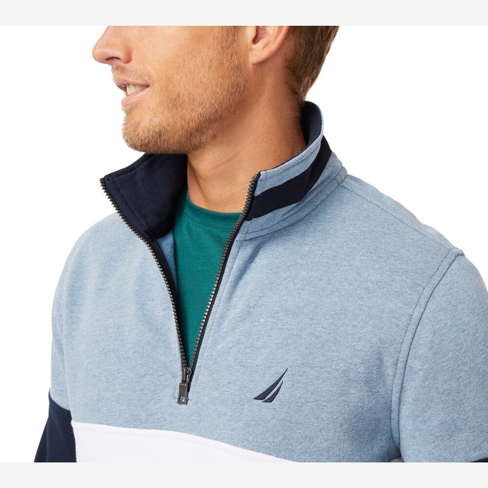 COLORBLOCK QUARTER-ZIP SWEATSHIRT,Anchor Blue Heather,large
