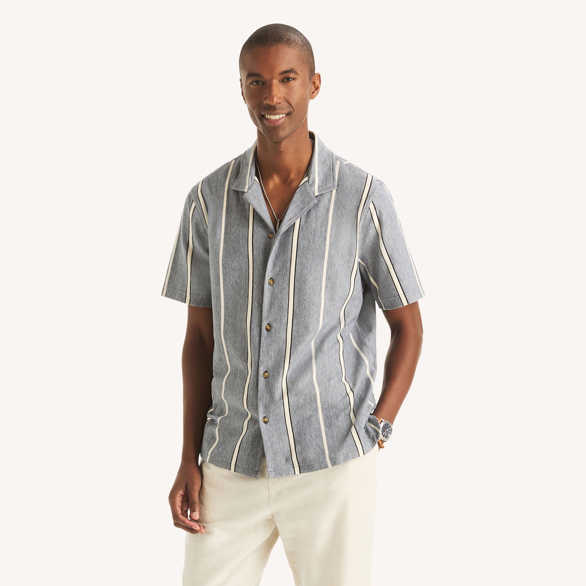 Classic Fit Striped Button-Front Polo (00197100607342 Men Polos) photo