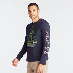 SAILBOAT BLUE PRINT LONG SLEEVE GRAPHIC TEE,Navy,large
