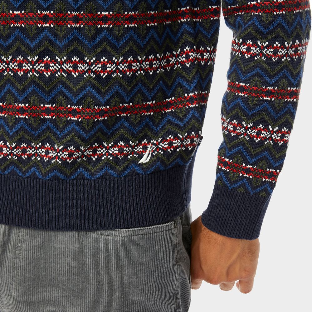FAIR ISLE CREWNECK SWEATER,Navy,large