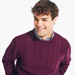 CABLE-KNIT CREWNECK SWEATER,Glory Red,large