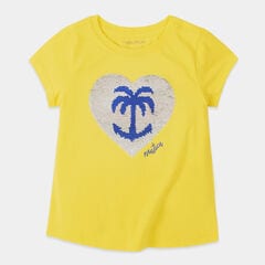 GIRLS' HEART PALM TREE GRAPHIC SEQUIN T-SHIRT (8-20),Crest Blue,large