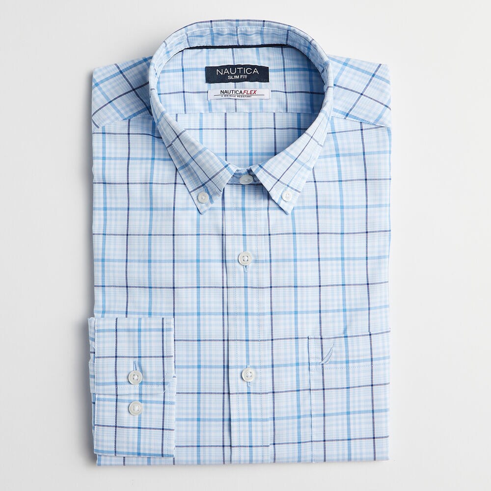 SLIM FIT WRINKLE-RESISTANT PLAID SHIRT,Azure Blue,large