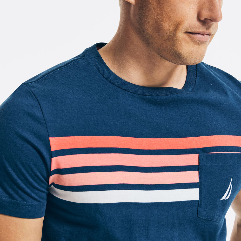 OMBRE CHEST-STRIPE POCKET T-SHIRT,Estate Blue,large