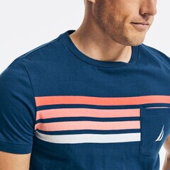 OMBRE CHEST-STRIPE POCKET T-SHIRT,Estate Blue,large