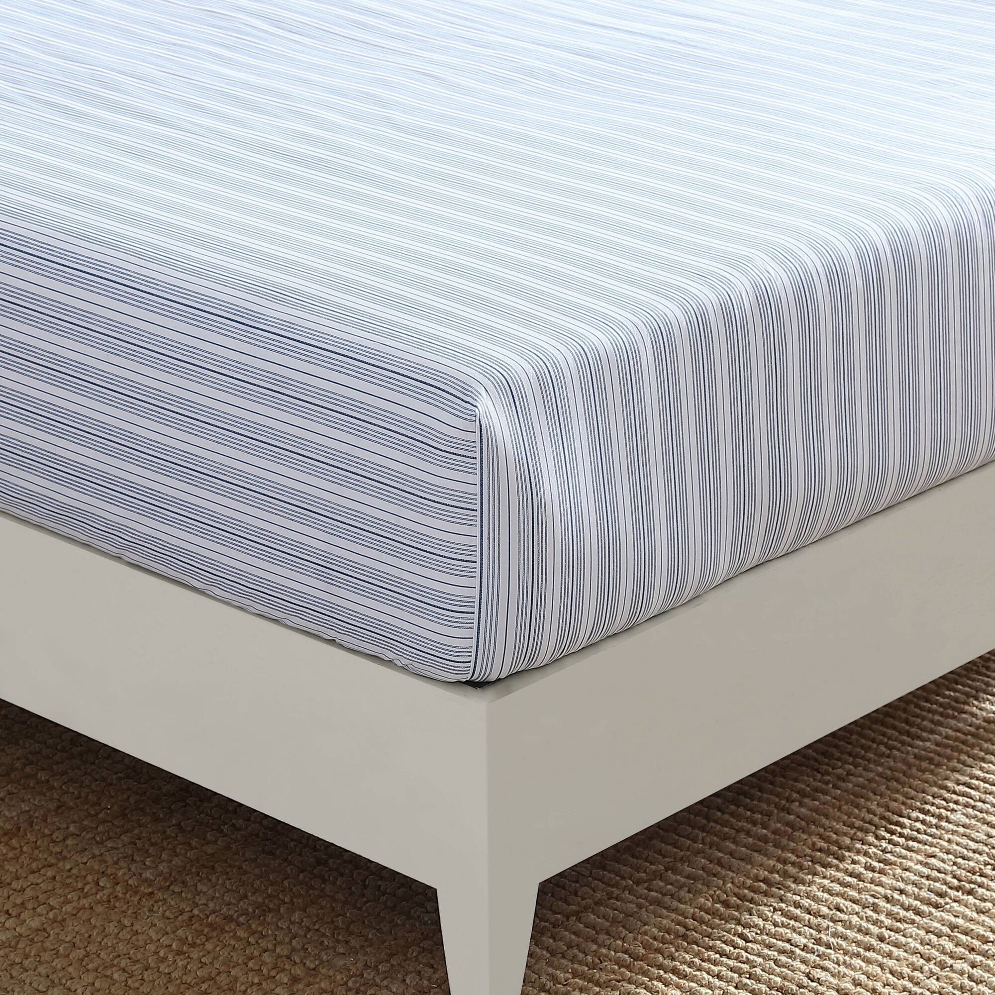 Beaux Striped Blue Full Fitted Sheet,Blue Mirage,large
