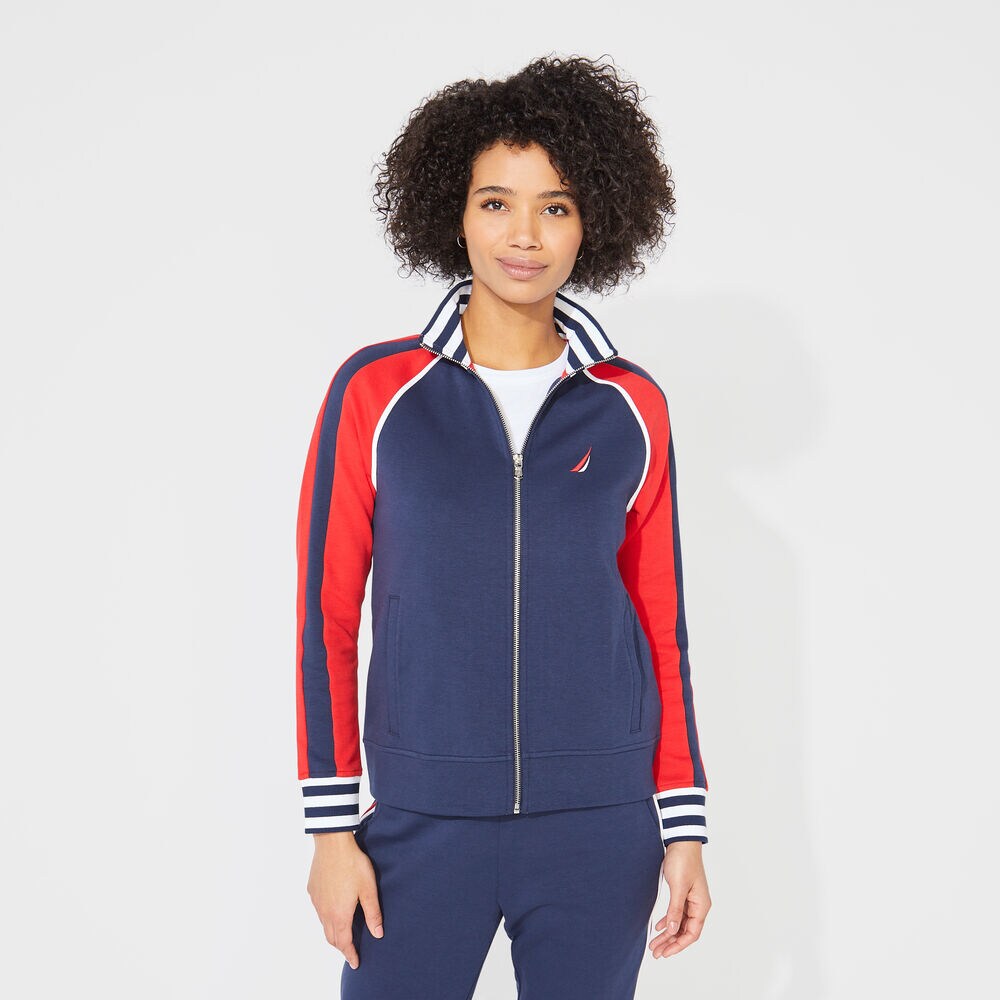 COLORBLOCK GRAPHIC ZIP SWEATSHIRT,Stellar Blue Heather,large