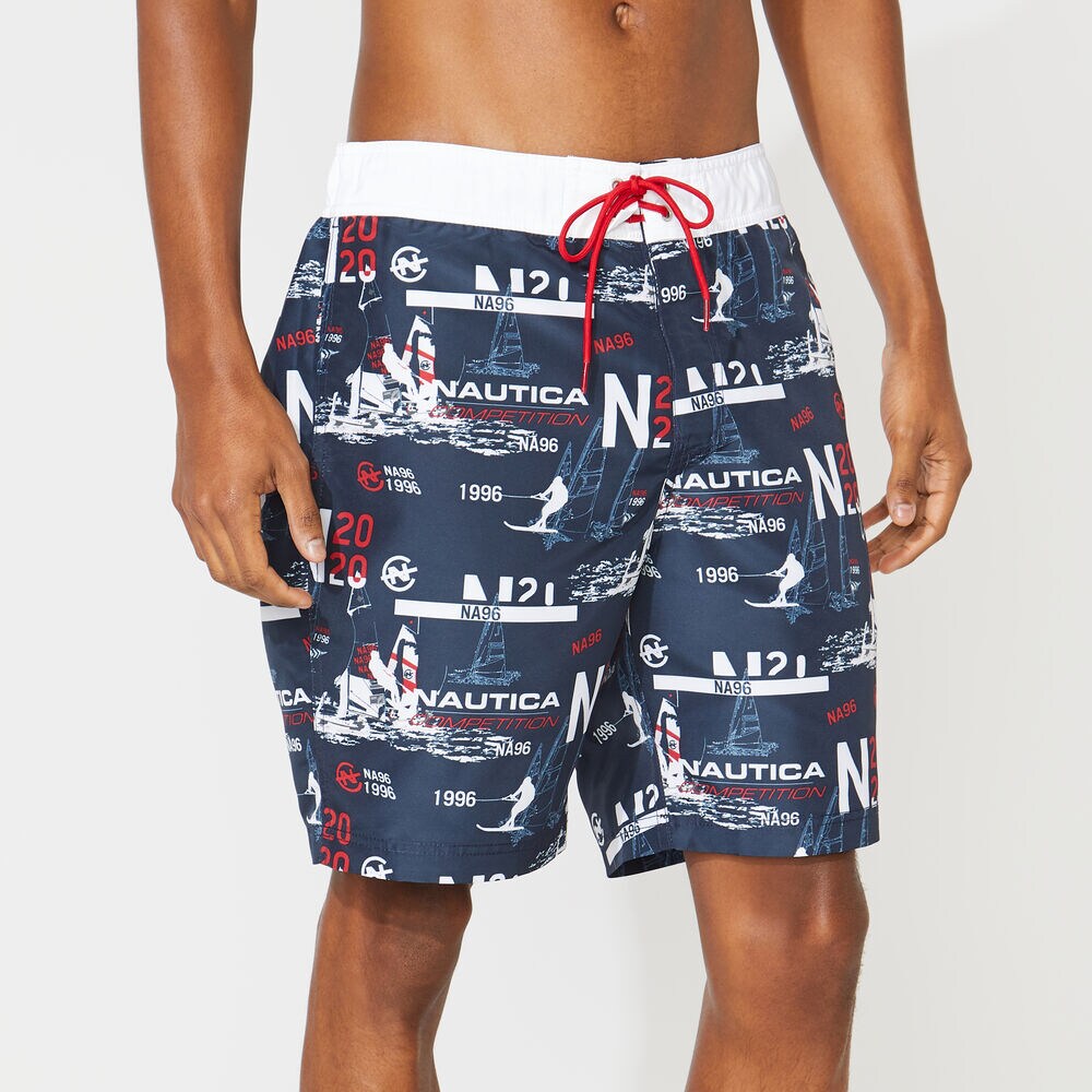 8" COMPETITION PRINT QUICK-DRY SWIM,Navy,large
