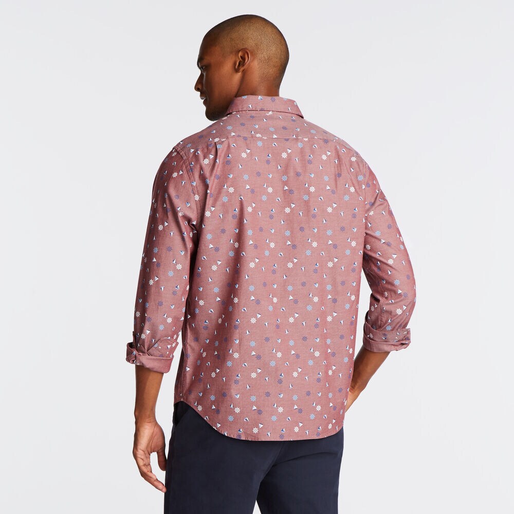 CLASSIC FIT STRETCH OXFORD IN BOAT AND ANCHOR PRINT,Zinfandel,large