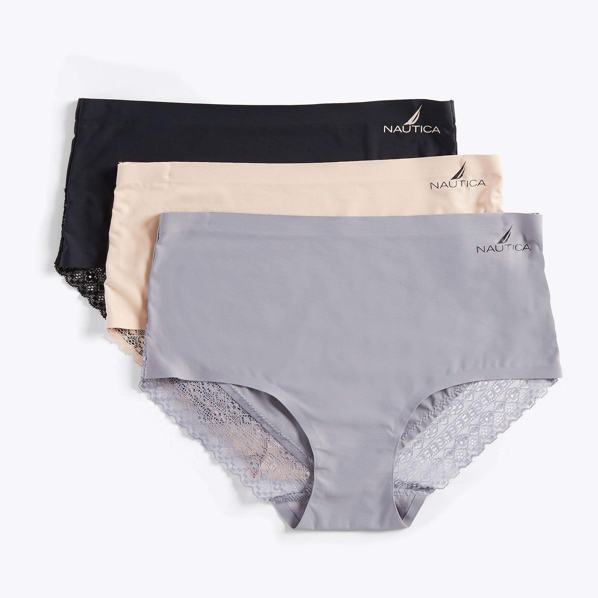 LACE-TRIMMED LASER-CUT BRIEF, 3-PACK