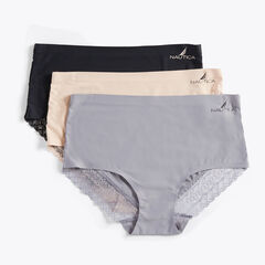 LACE-TRIMMED LASER-CUT BRIEF, 3-PACK,Black,large