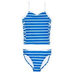 Girls' Lace-Up Striped Tankini (7-16),Ice Blue,large
