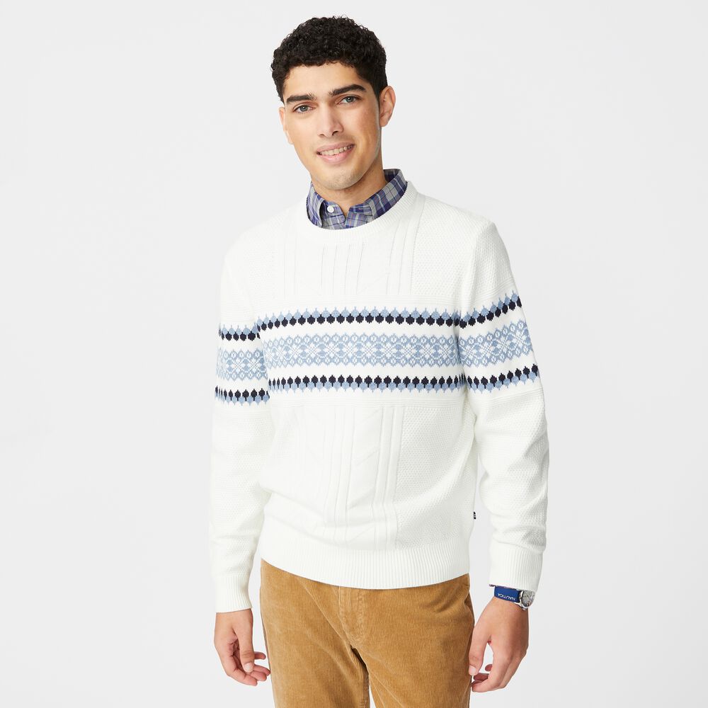 CLASSIC FIT FAIR ISLE PRINT KNIT SWEATER,Marshmallow,large