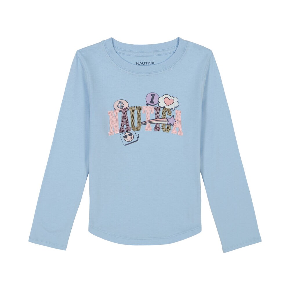 Toddler Girls' Emoji Star Sequin Long Sleeve T-Shirt (2T-4T),Alaskan Blue,large