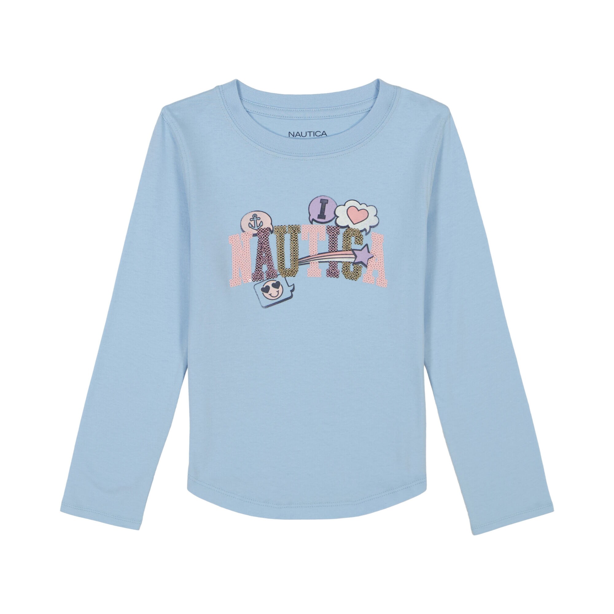 Toddler Girls' Emoji Star Sequin Long Sleeve T-Shirt (2T-4T),Alaskan Blue,large