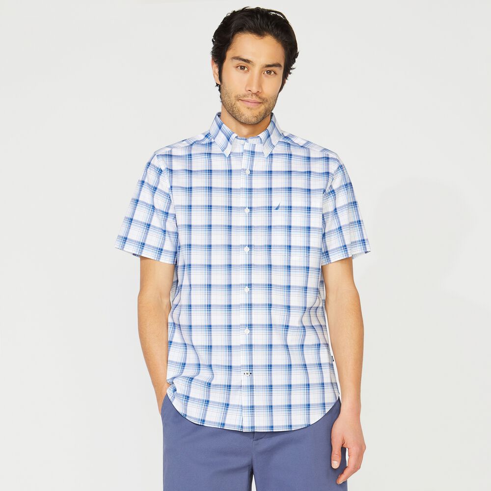BIG & TALL CLASSIC FIT WRINKLE RESISTANT PLAID SHIRT,Bright White,large