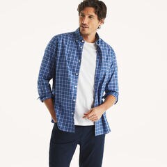 Classic Fit Wrinkle-Resistant Plaid Shirt,Estate Blue,large