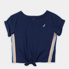 TODDLER GIRLS' TIE-FRONT TOP (2T-4T),Navy,large