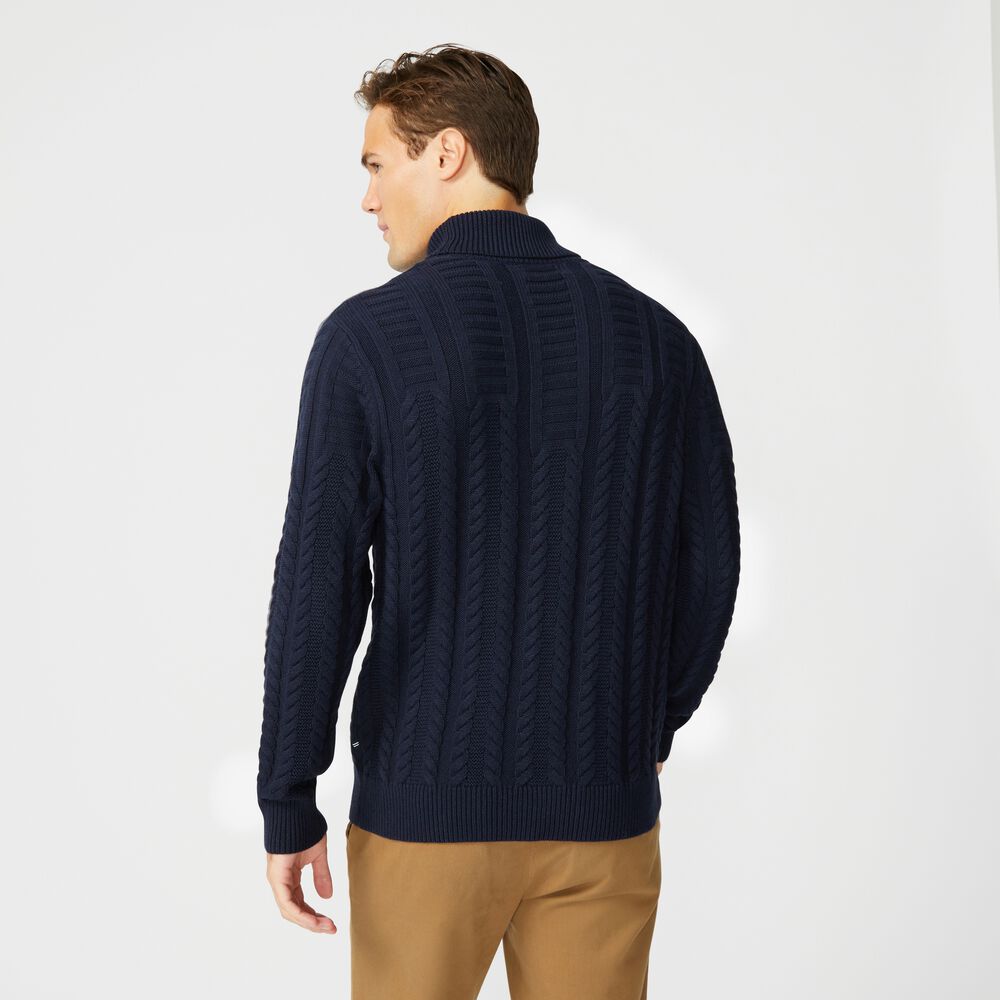 CABLE-KNIT TURTLENECK SWEATER,Navy,large