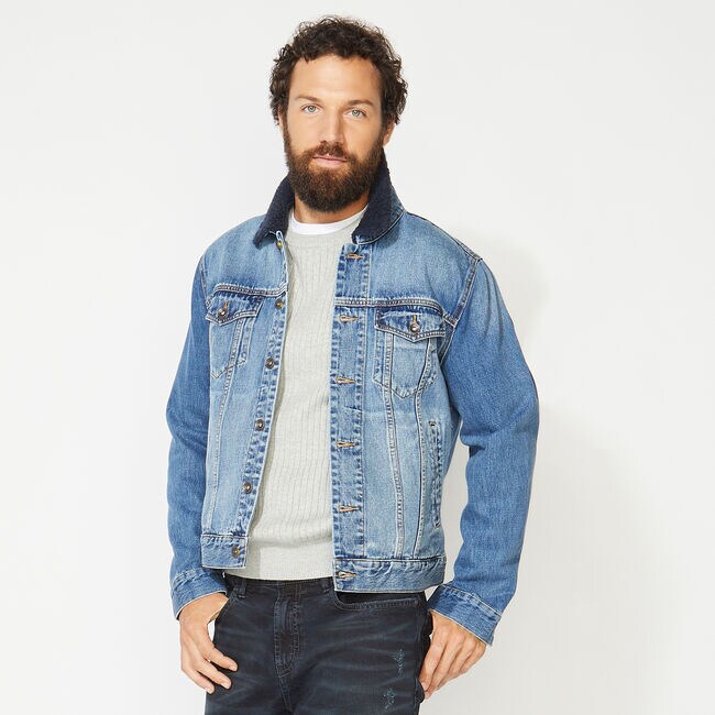 Men's Jean Denim Jacket with Leather Sleeves - Jackets Masters