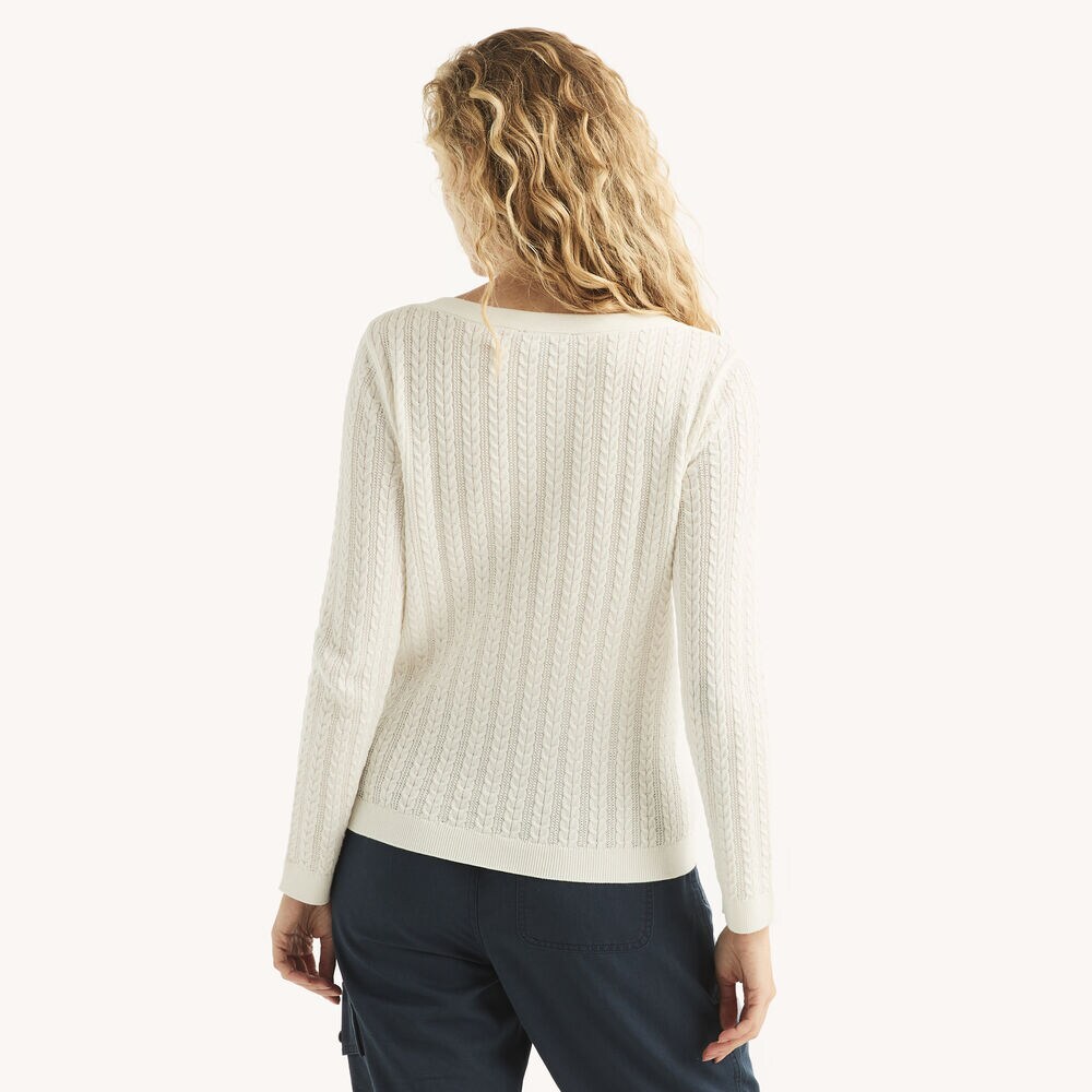 Cable-Knit Boatneck Sweater,Sail White,large
